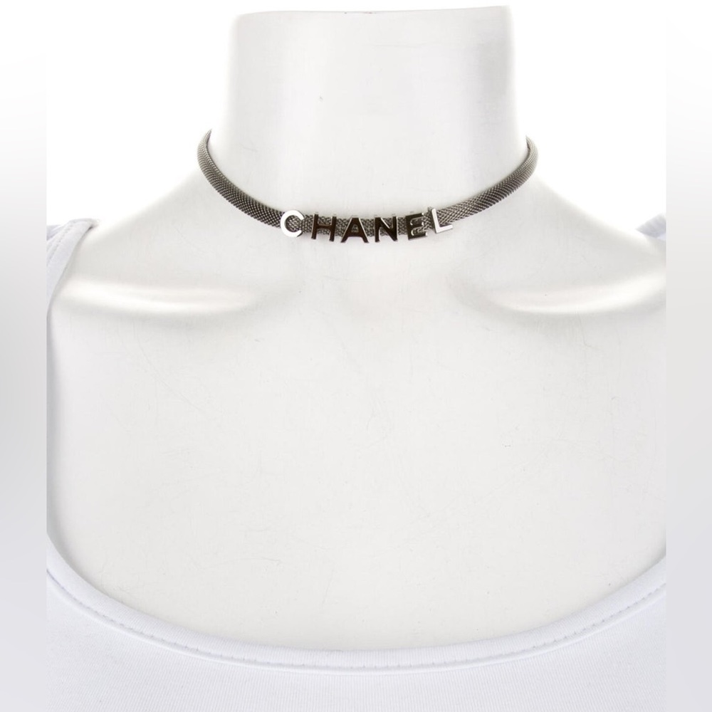 CHANEL mesh logo Choker necklace